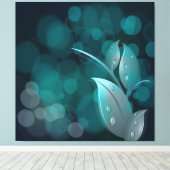 Blauwgroen Bokeh bladeren gewikkeld canvas Afdruk (Insitu (Houten vloer))