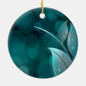 Blauwgroen bokeh bladeren keramisch ornament (Achterkant)