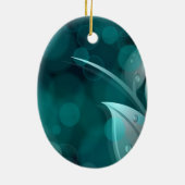 Blauwgroen bokeh bladeren keramisch ornament (Achterkant)