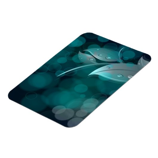 Blauwgroen bokeh bladeren magneet (Linkerzijde)