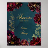 Blauwgroen Bordeaux Jewel Tone Bruiloft Tekens Mat Poster (Voorkant)