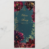 Blauwgroen Bordeaux Jewel Tones Bruiloft 2 Menu (Achterkant)