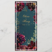 Blauwgroen Bordeaux Jewel Tones Wedding Menu (Achterkant)