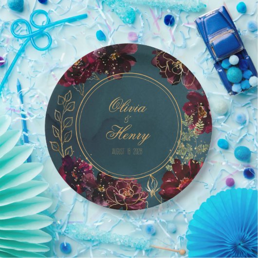 Blauwgroen Bordeaux Jewel Tones Wedding Papieren Bordje (Feest)