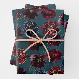 Blauwgroen Bordeaux Sapphire Jewel Tone Gold bruil Inpakpapier Vel