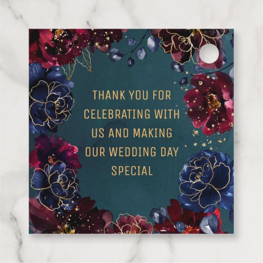 Blauwgroen Bordeaux Sapphire Jewel Tones Bruiloft Bedankjes Labels (Achterkant)