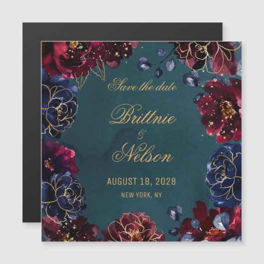 Blauwgroen Bordeaux Sapphire Jewel Tones Save The Magnetische Uitnodiging (Voorkant / Achterkant)