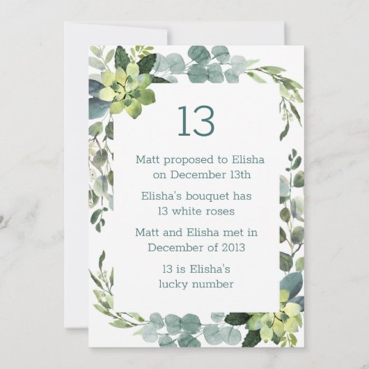 Blauwgroen Bouquet-gespreksstarter - tabelnummer Kaart (Achterkant)