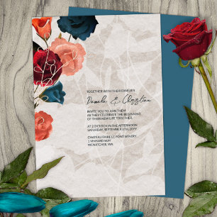 Blauwgroen, Bourgogne, Roos Gold, Boho Garden brui Folie Uitnodiging
