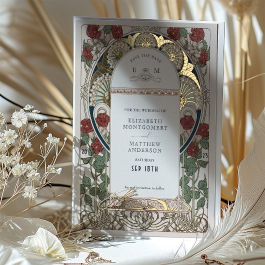 Blauwgroen Bourgogne Save the Date Gold Bruiloft Folie Uitnodiging