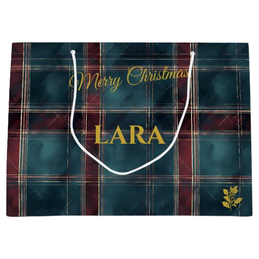 Blauwgroen, Bourgondië en Gold Plaid Christmas Cus Groot Cadeauzakje (Voorkant)