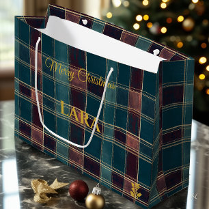 Blauwgroen, Bourgondië en Gold Plaid Kerstcadeau T Groot Cadeauzakje