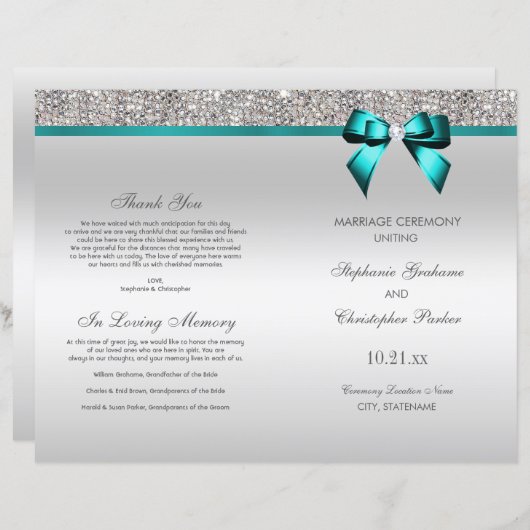 Blauwgroen Bow Silver Sequins Wedding Ceremony Pro (Voorkant / Achterkant)