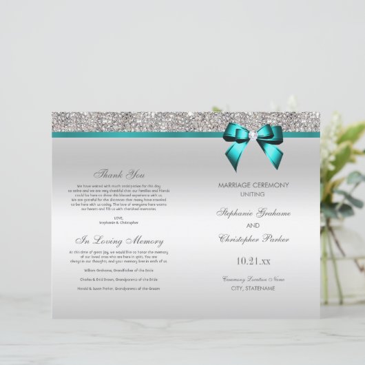 Blauwgroen Bow Silver Sequins Wedding Ceremony Pro (Staand voorkant)