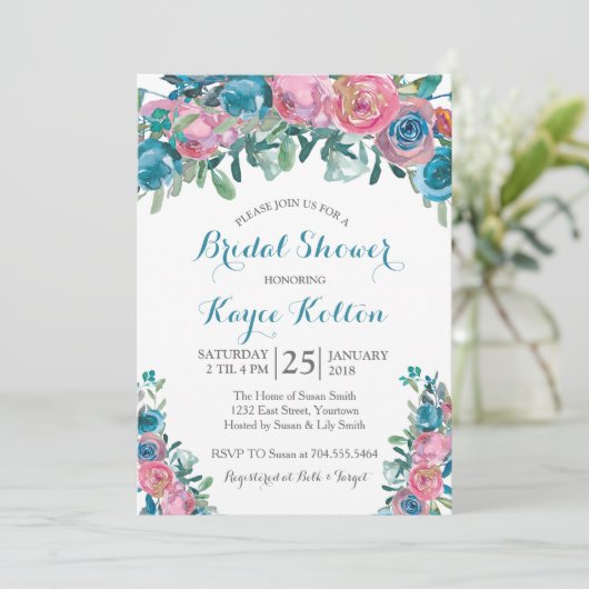 Blauwgroen bruidsdoucheuitnodiging kaart (Staand voorkant)