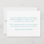 Blauwgroen bruiloft dank u kaart (Achterkant)