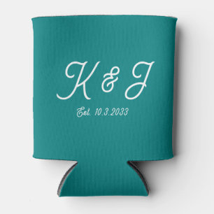 Blauwgroen bruiloft gunst monogrammed Koelbox Blikjeskoeler