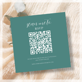 Blauwgroen | Bruiloft RSVP QR Code Informatiekaartje