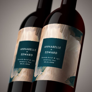 Blauwgroen bruiloft van de moderne bohemische schi wijn etiket