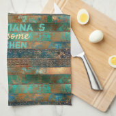 Blauwgroen bruin faux koperen patina geïnspireerd theedoek (Quarter Fold)