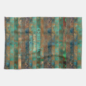 Blauwgroen bruin faux koperen patina geïnspireerd theedoek (Horizontaal)