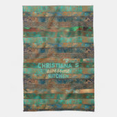 Blauwgroen bruin faux koperen patina geïnspireerd theedoek (Verticaal)