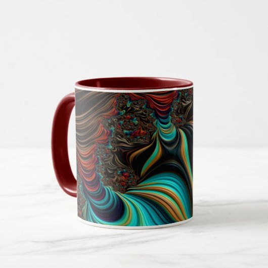 Blauwgroen, bruine en Oranje fractale kunst Mok (Voorkant links)
