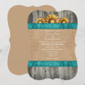 Blauwgroen bruine Rustic Sunflower Wedding Invite Kaart (Voorkant / Achterkant)