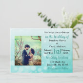 Blauwgroen Bubbels Foto Huwelijksuitnodigingen Kaart (Staand voorkant)