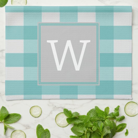 Blauwgroen buffelmonogram handdoek (Gevouwen)