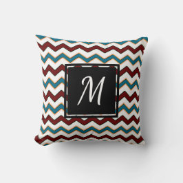 Blauwgroen Burgundy Chevron Monogram Chic Sierkuss Kussen