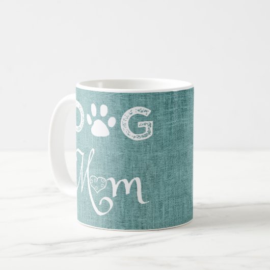 Blauwgroen Burlap Dog Mam Coffee Mok (Voorkant links)