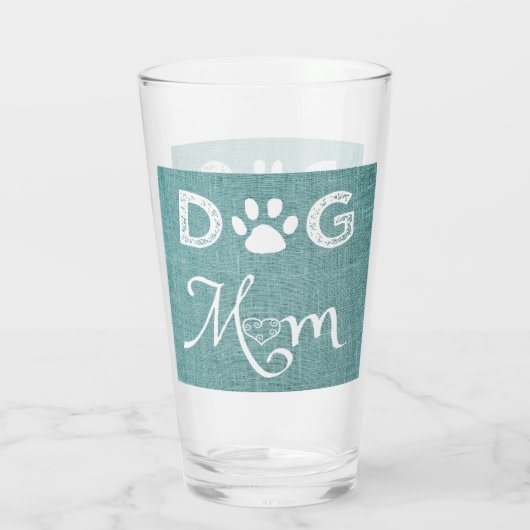 Blauwgroen Burlap Dog Mam Glass Cup Glas (Achterkant)
