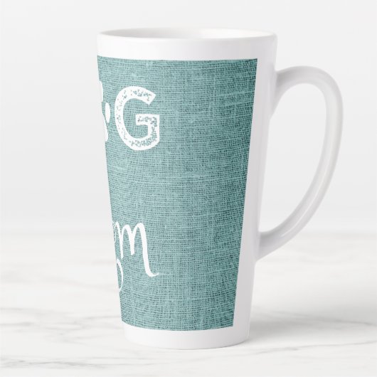 Blauwgroen Burlap Dog Mam Latte Mok (Rechts)