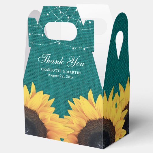 Blauwgroen Burlap Sunflower Weddenschap Hartelijk Bedankdoosjes (Geopend)