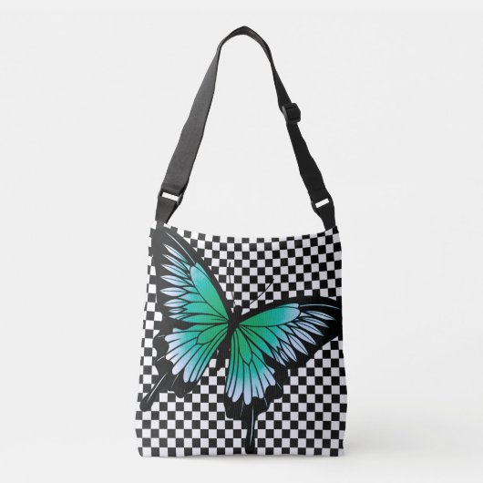 Blauwgroen Butterfly Classic Checker Cross Body Ca Crossbody Tas (Voorkant)