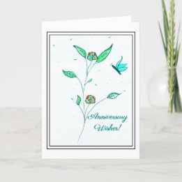 Blauwgroen Butterfly Copper Flowers Jubileum Card Kaart