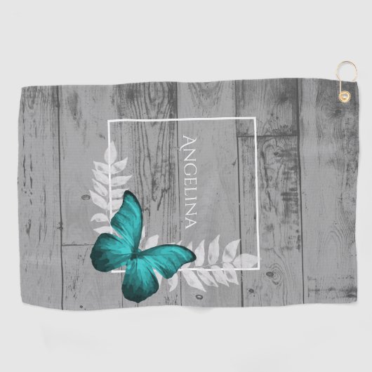 Blauwgroen Butterfly Rustic Golf Towel Golfhanddoek (Horizontaal)