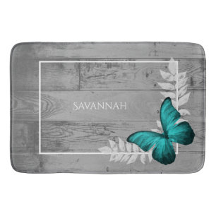 Blauwgroen Butterfly Rustic Personalized Bath Mat