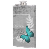 Blauwgroen Butterfly Rustige fles Heupfles (Links)