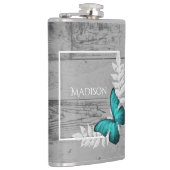 Blauwgroen Butterfly Rustige fles Heupfles (Rechts)