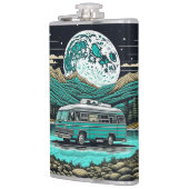 Blauwgroen  camper in de bergen Retro Heupfles (Links)