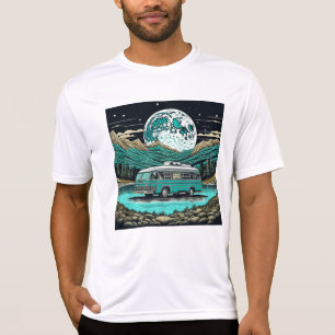 Blauwgroen  camper in de bergen Retro T-shirt