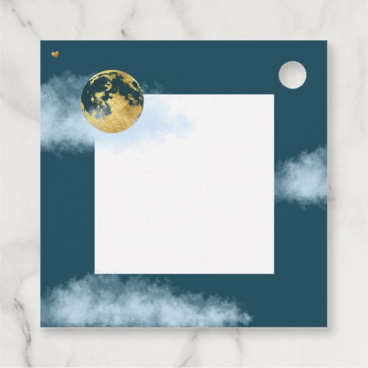 Blauwgroen Celestial Over the Moon en Sterren Baby Bedankjes Labels (Achterkant)