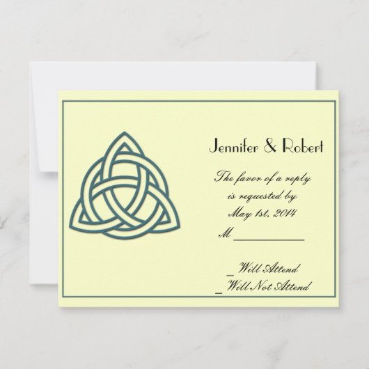 Blauwgroen Celtic Knot-reactiekaart RSVP Kaartje (Voorkant)