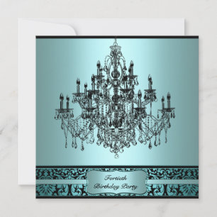 Blauwgroen Chandelier Black Damask 40th Birthday I Kaart