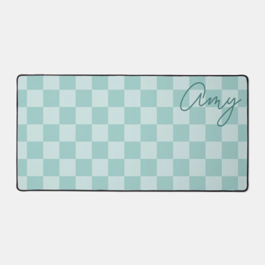 Blauwgroen Checkers Monoline Naam Bureaumat (Voorkant)