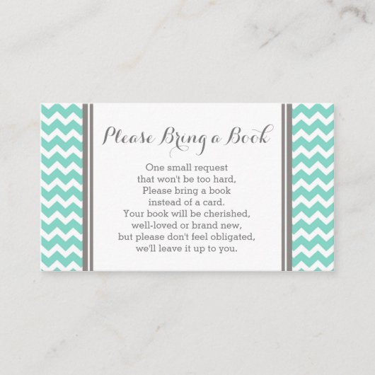 Blauwgroen Chevron Baby shower Boek Aanvraag Kaart (Voorkant)