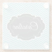 Blauwgroen Chevron Gepersonaliseerd Onderzetter va Glazen Onderzetter (Achterkant)