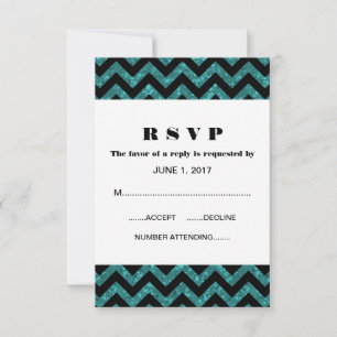 Blauwgroen Chevron Glitter Response Kaart